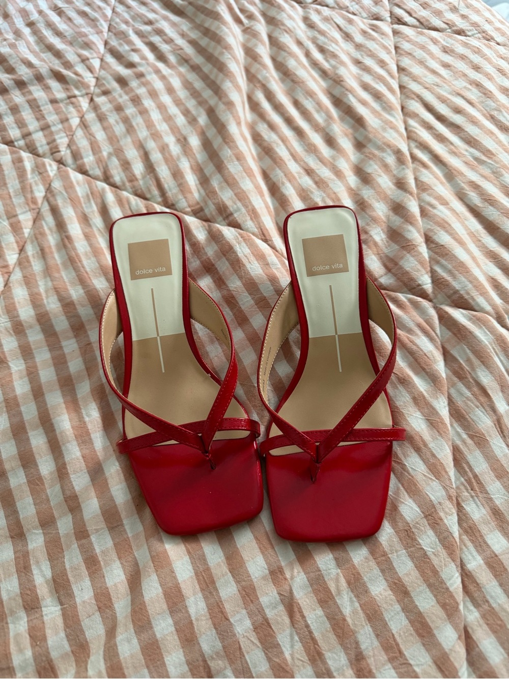 Dolce Vita Red Strappy Square-Toe Slide Heels
